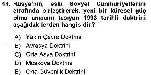 Türk Dış Politikası 2 2017-2018 Ara Sınav - 14. soru