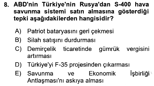 Türk Dış Politikası 2 2023-2024 Ara Sınav - 8. soru