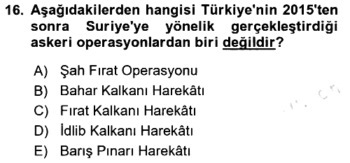 Türk Dış Politikası 2 2024-2025 Ara Sınav - 16. soru