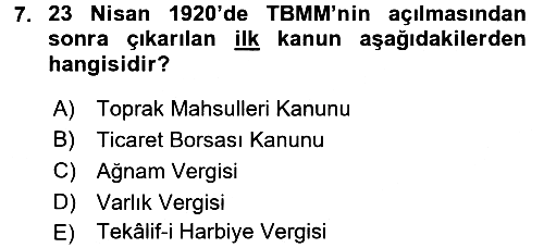 Türkiye Cumhuriyeti İktisat Tarihi 2017-2018 Ara Sınav - 7. soru