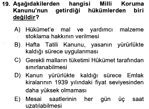 Türkiye Cumhuriyeti İktisat Tarihi 2017-2018 Ara Sınav - 19. soru