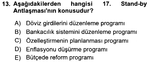 Türkiye Cumhuriyeti İktisat Tarihi 2016-2017 Dönem Sonu Sınavı - 13. soru