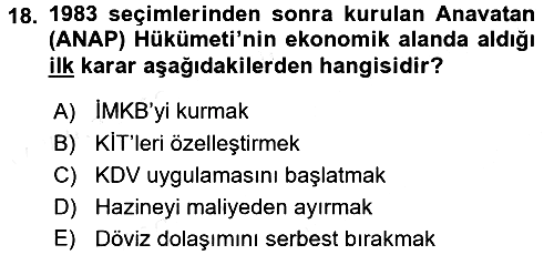 Türkiye Cumhuriyeti İktisat Tarihi 2015-2016 Tek Ders Sınavı - 18. soru