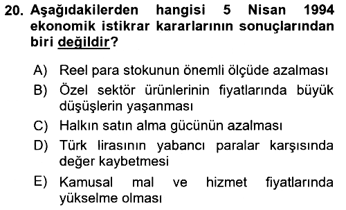 Türkiye Cumhuriyeti İktisat Tarihi 2020-2021 Yaz Okulu Sınavı - 20. soru