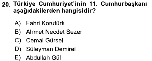 Türkiye Cumhuriyeti Siyasî Tarihi 2016-2017 3 Ders Sınavı - 20. soru