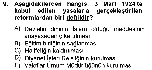 Türkiye Cumhuriyeti Siyasî Tarihi 2012-2013 Ara Sınav - 9. soru