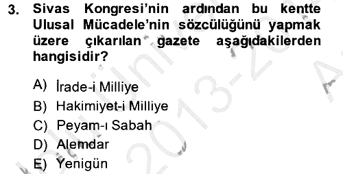 Türkiye Cumhuriyeti Siyasî Tarihi 2013-2014 Ara Sınav - 3. soru