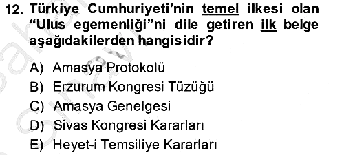 Türkiye Cumhuriyeti Siyasî Tarihi 2013-2014 Ara Sınav - 12. soru