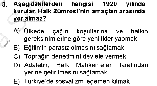 Türkiye Cumhuriyeti Siyasî Tarihi 2014-2015 Ara Sınav - 8. soru