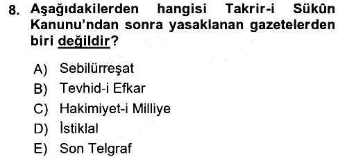 Türkiye Cumhuriyeti Siyasî Tarihi 2015-2016 Ara Sınav - 8. soru