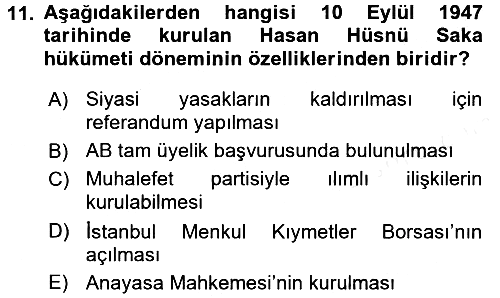 Türkiye Cumhuriyeti Siyasî Tarihi 2017-2018 Ara Sınav - 11. soru