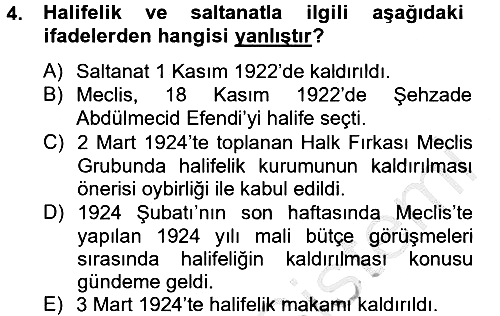 Türkiye Cumhuriyeti Siyasî Tarihi 2012-2013 Dönem Sonu Sınavı - 4. soru