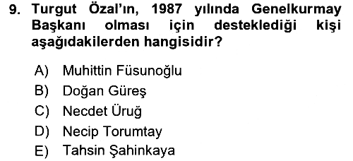 Türkiye Cumhuriyeti Siyasî Tarihi 2015-2016 Dönem Sonu Sınavı - 9. soru