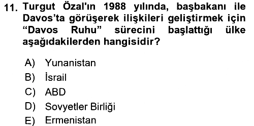 Türkiye Cumhuriyeti Siyasî Tarihi 2016-2017 Dönem Sonu Sınavı - 11. soru