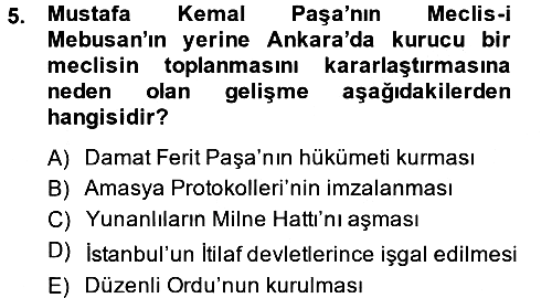 Türkiye Cumhuriyeti Siyasî Tarihi 2014-2015 Tek Ders Sınavı - 5. soru