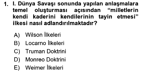 Türkiye Cumhuriyeti Siyasî Tarihi 2015-2016 Tek Ders Sınavı - 1. soru