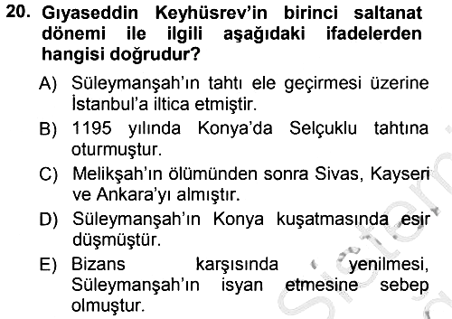 Türkiye Selçuklu Tarihi 2012-2013 Ara Sınav - 20. soru