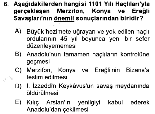Türkiye Selçuklu Tarihi 2017-2018 Ara Sınav - 6. soru