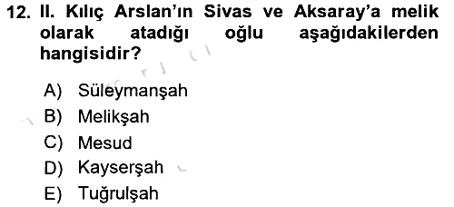 Türkiye Selçuklu Tarihi 2017-2018 Ara Sınav - 12. soru
