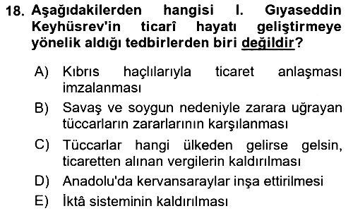 Türkiye Selçuklu Tarihi 2018-2019 Ara Sınav - 18. soru