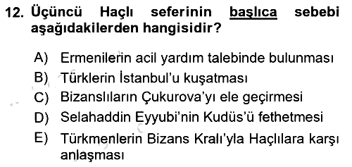 Türkiye Selçuklu Tarihi 2019-2020 Ara Sınav - 12. soru