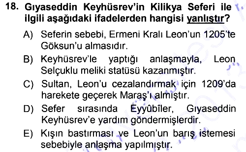 Türkiye Selçuklu Tarihi 2012-2013 Dönem Sonu Sınavı - 18. soru