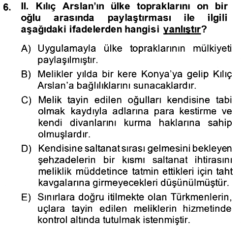 Türkiye Selçuklu Tarihi 2014-2015 Dönem Sonu Sınavı - 6. soru