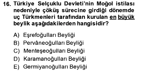 Türkiye Selçuklu Tarihi 2014-2015 Dönem Sonu Sınavı - 16. soru