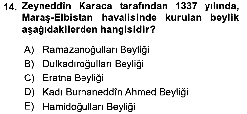 Türkiye Selçuklu Tarihi 2015-2016 Dönem Sonu Sınavı - 14. soru