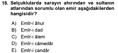 Türkiye Selçuklu Tarihi 2015-2016 Dönem Sonu Sınavı - 18. soru