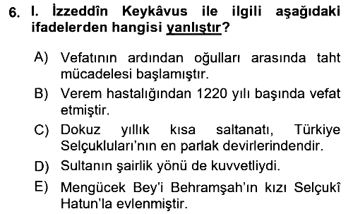 Türkiye Selçuklu Tarihi 2016-2017 Dönem Sonu Sınavı - 6. soru