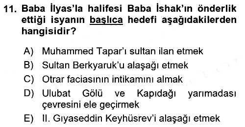 Türkiye Selçuklu Tarihi 2018-2019 Dönem Sonu Sınavı - 11. soru