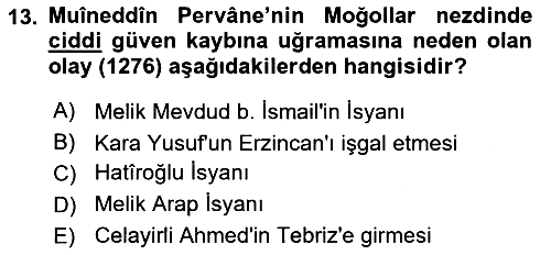 Türkiye Selçuklu Tarihi 2019-2020 Dönem Sonu Sınavı - 13. soru