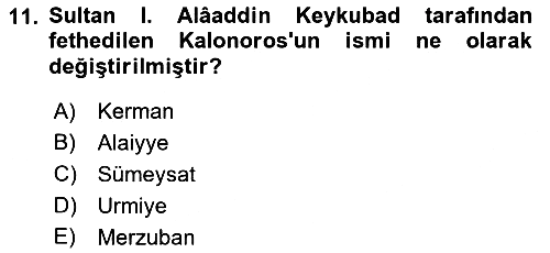 Türkiye Selçuklu Tarihi 2021-2022 Yaz Okulu Sınavı - 11. soru
