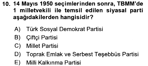Türkiye´de Demokrasi Ve Parlamento 2017-2018 3 Ders Sınavı - 10. soru