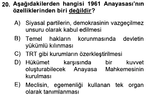 Türkiye´de Demokrasi Ve Parlamento 2017-2018 3 Ders Sınavı - 20. soru