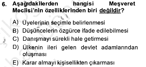 Türkiye´de Demokrasi Ve Parlamento 2013-2014 Ara Sınav - 6. soru