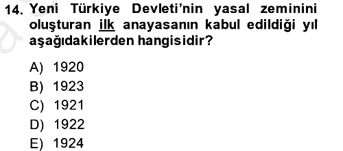 Türkiye´de Demokrasi Ve Parlamento 2013-2014 Ara Sınav - 14. soru