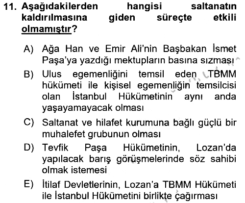 Türkiye´de Demokrasi Ve Parlamento 2016-2017 Ara Sınav - 11. soru