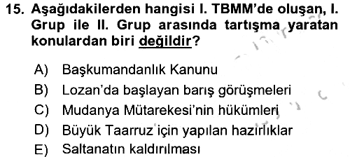 Türkiye´de Demokrasi Ve Parlamento 2016-2017 Ara Sınav - 15. soru