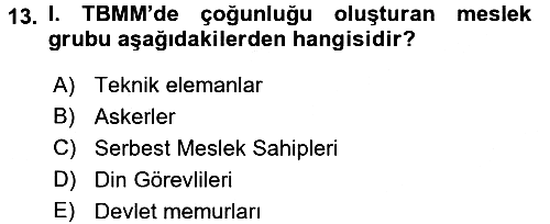 Türkiye´de Demokrasi Ve Parlamento 2017-2018 Ara Sınav - 13. soru