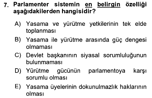 Türkiye´de Demokrasi Ve Parlamento 2024-2025 Ara Sınav - 7. soru