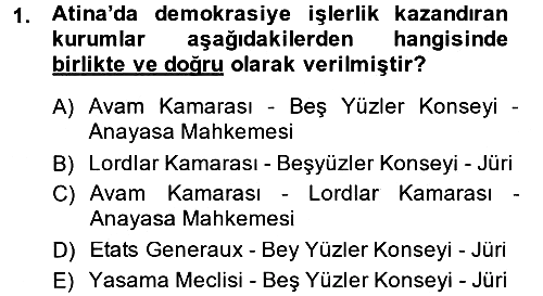 Türkiye´de Demokrasi Ve Parlamento 2014-2015 Dönem Sonu Sınavı - 1. soru