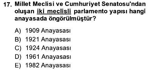 Türkiye´de Demokrasi Ve Parlamento 2014-2015 Dönem Sonu Sınavı - 17. soru