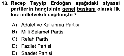 Türkiye´de Demokrasi Ve Parlamento 2016-2017 Dönem Sonu Sınavı - 13. soru