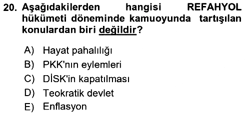 Türkiye´de Demokrasi Ve Parlamento 2021-2022 Dönem Sonu Sınavı - 20. soru