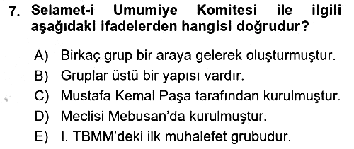 Türkiye´de Demokrasi Ve Parlamento 2018-2019 Yaz Okulu Sınavı - 7. soru