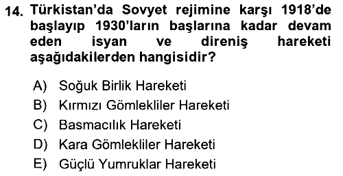 XIX. Yüzyıl Türk Dünyası 2018-2019 3 Ders Sınavı - 14. soru