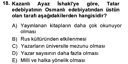 XIX. Yüzyıl Türk Dünyası 2014-2015 Ara Sınav - 18. soru