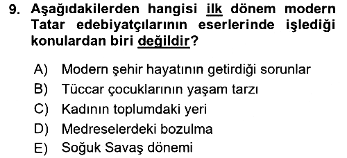 XIX. Yüzyıl Türk Dünyası 2016-2017 Ara Sınav - 9. soru